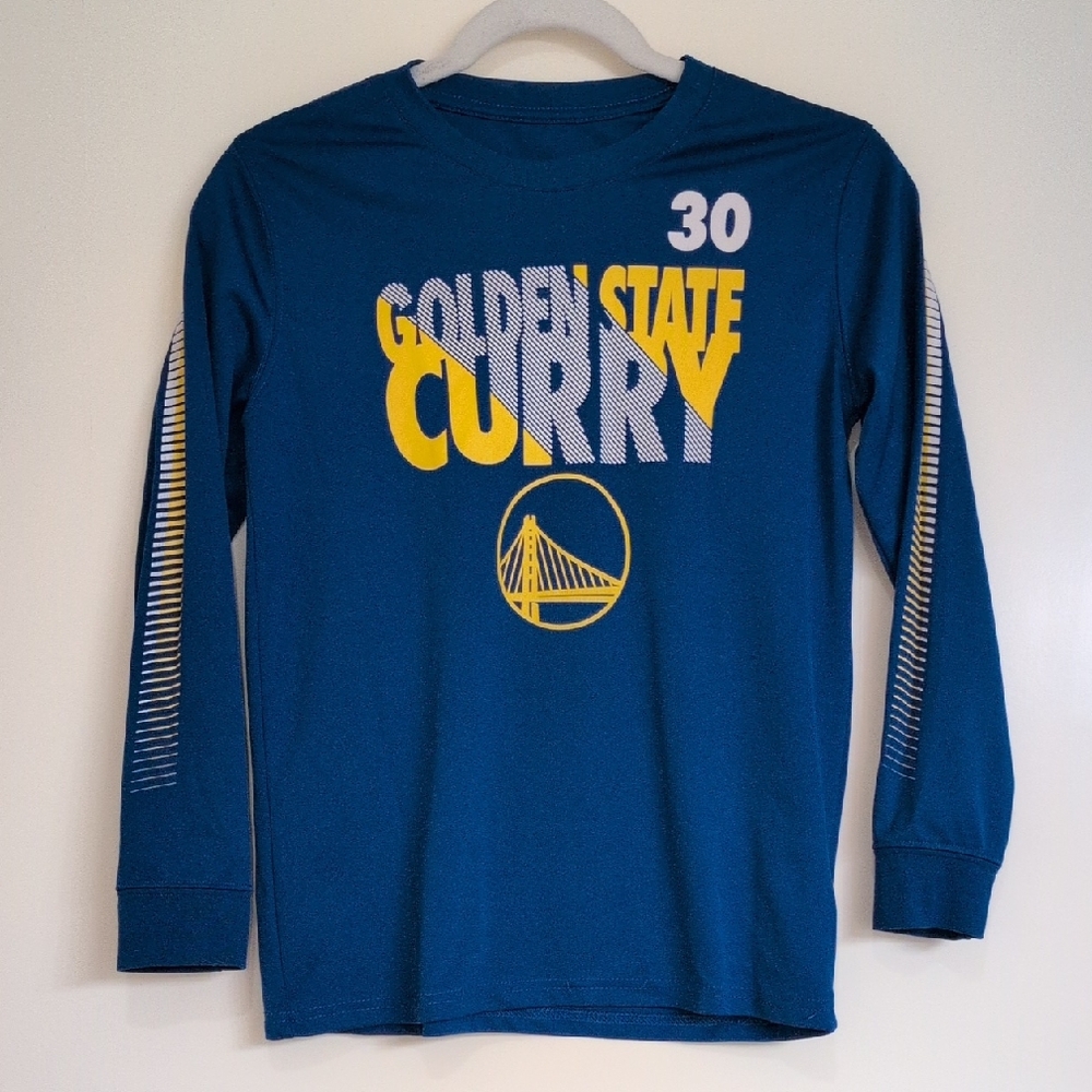 NBA Steph Curry Golden State Warriors Blue Long Sleeve Kids Tee Shooter Sz Med
